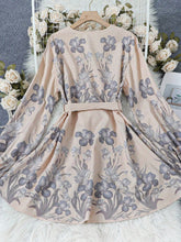 Spring And Summer High Qualty Women's Oversized Fashion Retro Elegant Belted Slim Midi Dress Half Placket Lantern Sleeve Boho Dress